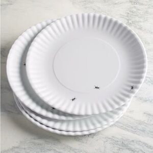 ONE HUNDRED 80 DEGREES White w Ants Melamine Dinnerware - 11 in Plates -Set of 4